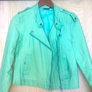Mint green faux leather jacket